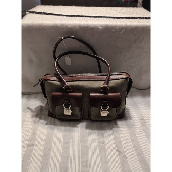 Dooney & Bourke Handbags - Dooney & Bourke Signature Beige Brown Double Lock Pocket Medium Satchel Bag